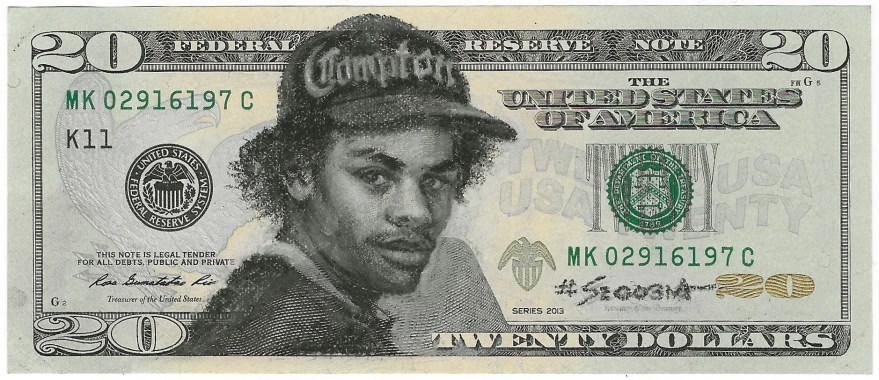 Eazy E, pencil on US currency